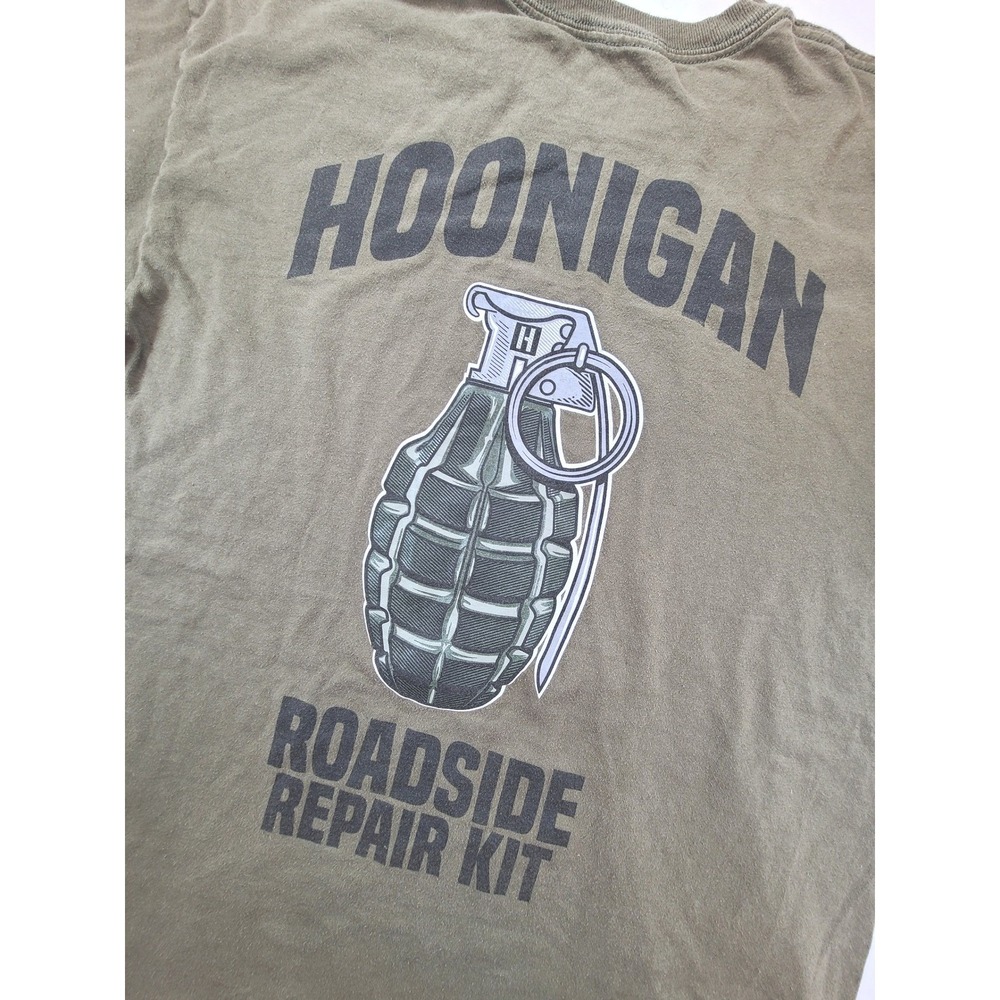 Hoonigan Grenade Roadside Repair Kit Graphic T Shirt Olive Green Mens Size L